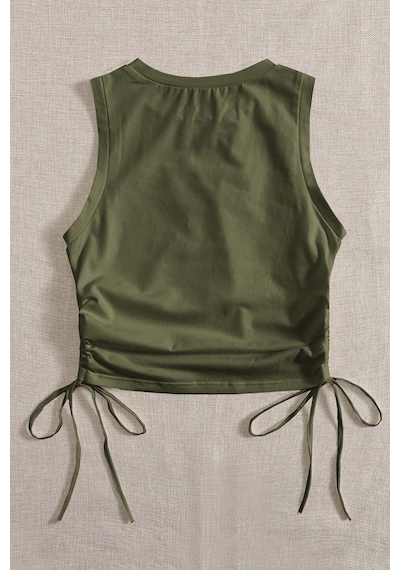Merry See Yanları Büzgülü Kolsuz Bluz Crop Top Atlet Yeşil