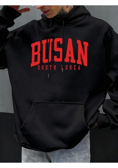 Startmore Startmorebusan Güney Kore Mektup Desen Erkekler Büyük Boy Hoodie Rahat Hoody Sonbahar Moda Streetwear Siyah