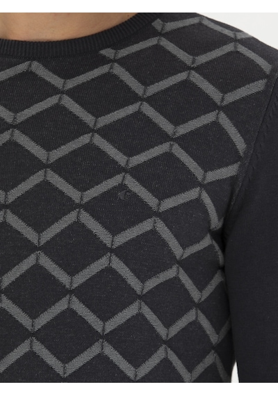 Cacharel Antrasit Slim Fit %100 Pamuk Bisiklet Yaka Triko Kazak Gri