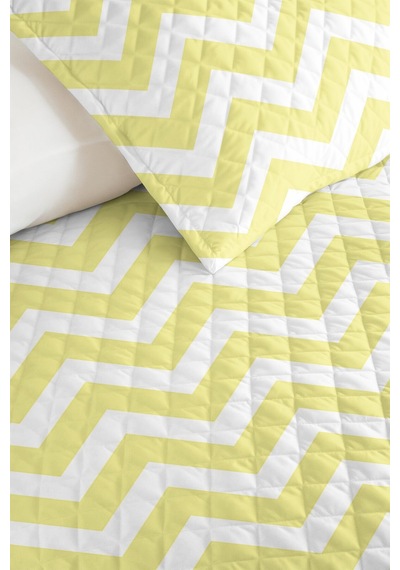 Sarı Zigzag Geometrik Genç Odası Tek Kişilik Pike Takımı - Modern 160x220 Cm Kapitone Yatak Örtüsü Ayazlı Taş Dinginliği