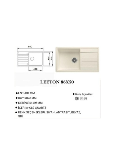 Granit Evye Leeton Series Beyaz Renk En :500mm Boy :860 Mm Derinlik :195 Mm