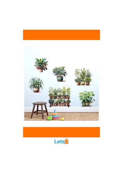 Tropikal Bitkiler Duvar Stickerı Yeşil Yapraklı 90x35 Cm 8 Adet Çok Renkli