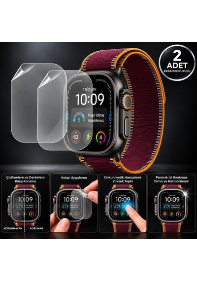 Apple Watch Ultra 4 49mm İle Uyumlu Ekran Koruyucu Tpu A3579 Şeffaf Çizilmeye Dayanıklı Esnek Yapı 2 Adet Çok Renkli