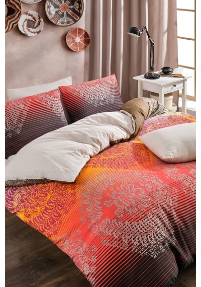 Veramoni Soft Dreams Lava Çift Kişilik Pamuklu Desenli Nevresim Takımı - Kırmızı