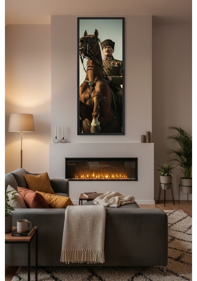 Atatürk Tablosu 25x60 Cm Dikey Çerçeveli Ofis & Ev Dekorasyonu Anma Köşesi