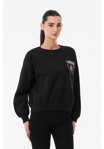 Fullamoda Tigers Baskılı Bisiklet Yaka Sweatshirt Siyah 24KGB890193113-Siyah