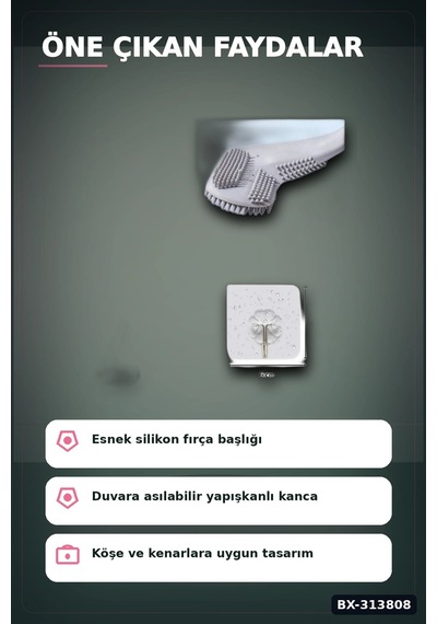 Sopali Tasarim Silikon Klozet Fircasi 41 Cm Aski Kancali Banyo Temizlik Seti Bx-313808 000 Açık Krem