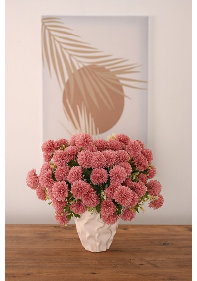 Bordo Yapay Krizantem Çiçeği Demeti 9 Dallı Lüx İpeksi Dokulu 37 Cm
