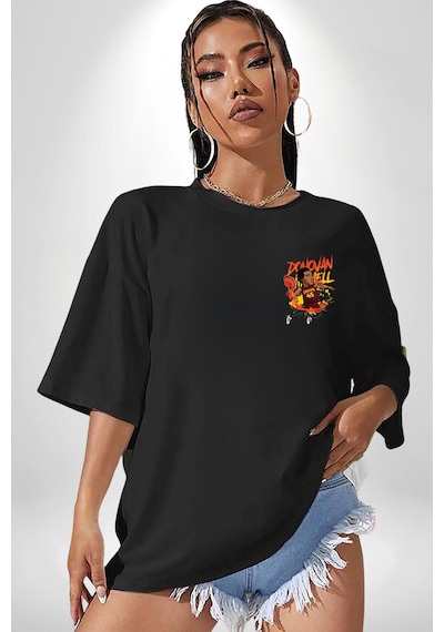 Donovan Mitchell Basketbol Karikatür Siyah Oversize Unisex Ön Sol Yan Minimal Baskılı Tişört Koyu Siyah