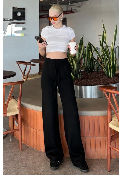 Siyah Beli Ayarlanabilir Geniş Paça Pantolon Mg2089 SiYAH