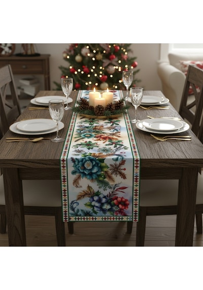 Yılbaşı Temalı Dijital Baskılı Runner Örtüsü Christmas 40x140 Cm Yılbası4