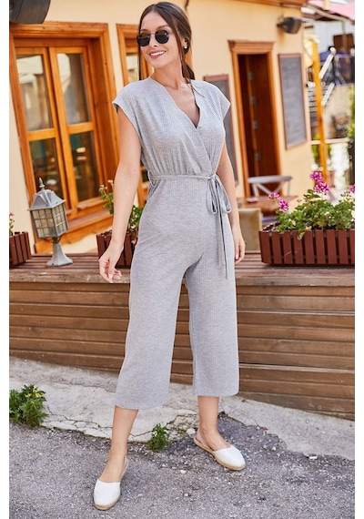 Armonika Kadın Gri Kruvaze Beli Kemerli Tulum Arm-20y042008