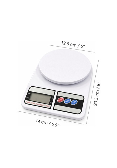 Hassas Mutfak Tartısı - 10kg Mutfak Terazisi Hassas Ölçüm Lcd Diijital Ekran Pil Hediyeli Beyaz