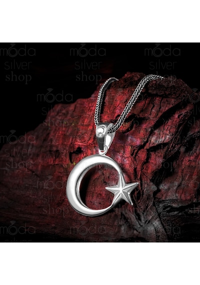 Modasilvers 925 Ayar Gümüş Ayyıldız Tasarım Erkek Kolye Gümüş