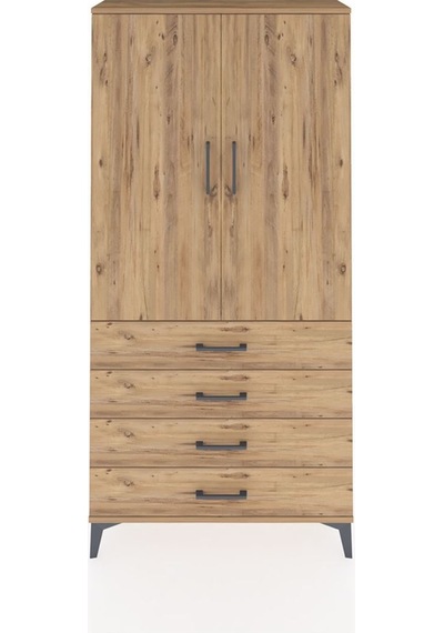 Arges Dolap 3 Raflı 4 Çekmeceli 2 Kapaklı 88x30x182 Çam-çam Atlas Çam