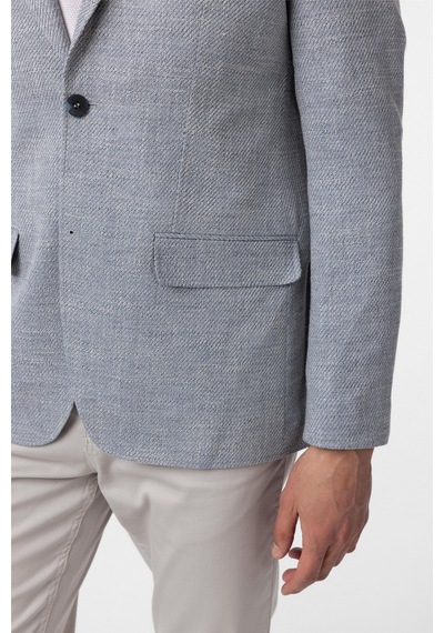 Süvari Mavi Slim Fit Düz Mono Yaka 6 Drop Ceket