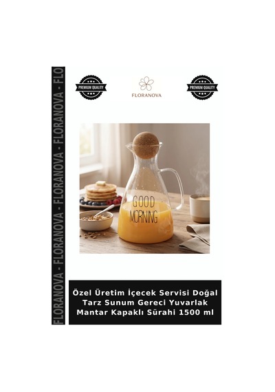 Özel Üretim İçecek Servisi Doğal Tarz Sunum Gereci Yuvarlak Kapaklı Sürahi 1500 Ml