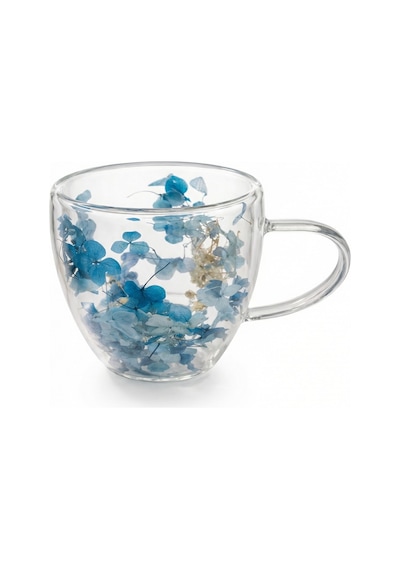 Makri Home Mavi Çiçekli Çift Cidarlı Cam Kupa, 350 Ml, 11 Cm X 8 Cm Çok Renkli