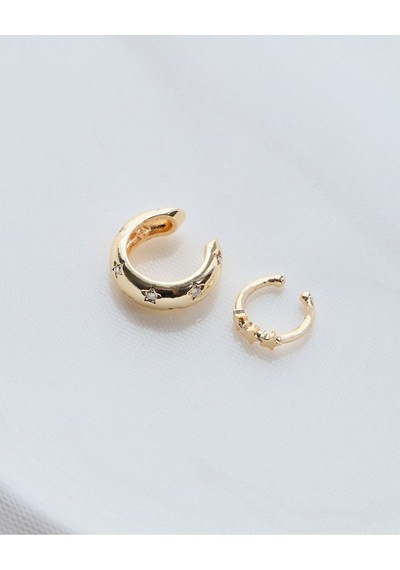 Gold Renk 2 Li Yıldız Zirkon Taşlı Earcuff Seti Renkli