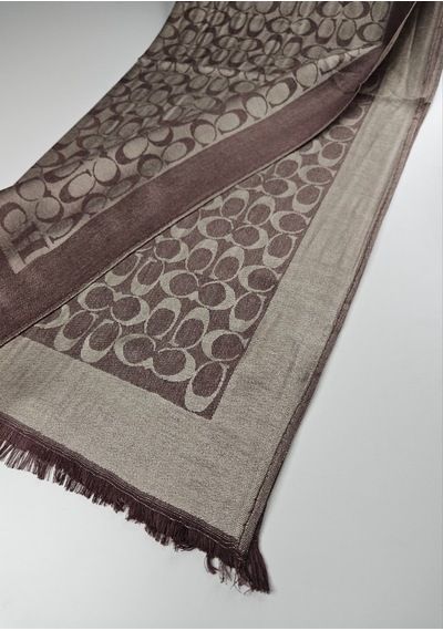 Miorel Scarfs C Desen Çift Taraflı Kaşmir İpek Şal 4 Mevsim Pamuk Şal Koyu Kahve