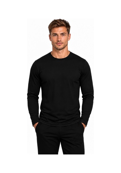 Axxel Erkek Pamuklu Bisiklet Yaka Uzun Kollu T-shirt-d4005 Siyah