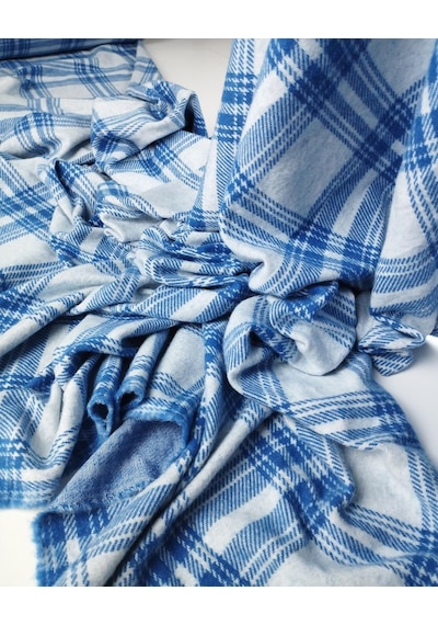 Lacivert Bej Ekoseli Jakarlı Örme 140x100cm -10660 Renkli