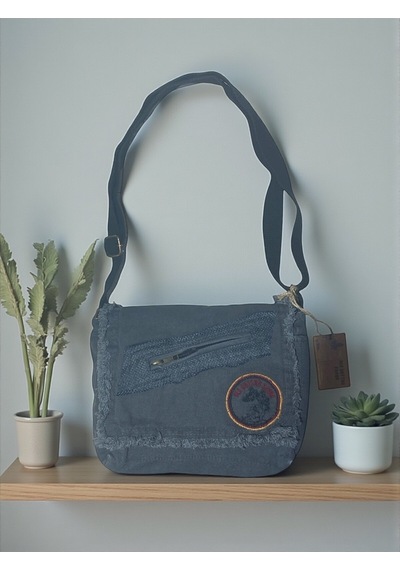 Old Cotton Cargo Vintage Küçük Salaş Unisex Günlük Çapraz Postacı Çantası S Boy 26x20cm Koyu Gri