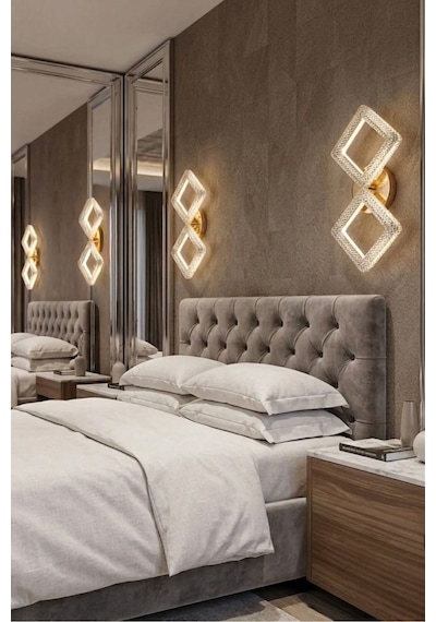 Yakamoz Model 2"li Gold 3 Renk Modu Kristal Salon Mutfak Yatak Çocuk Odası Aplik Altın