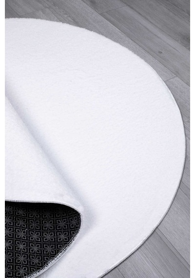 Vl Oval Comfort Overloklu Beyaz Peluş Halı Beyaz