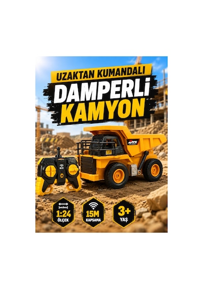 Uzaktan Kumandalı Damperli Kamyon Şarjlı, Gerçekçi Kamyon Hareketi Sarı