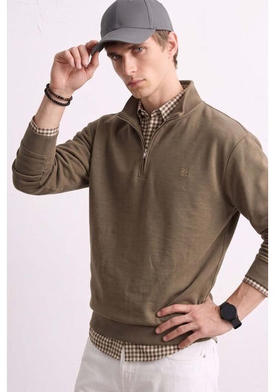 Barrels And Oıl Erkek Yarım Fermuarlı Dik Yaka Selanik Sweatshirt - Kahve Kahve
