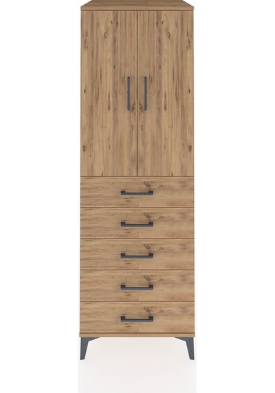 Kronos Dolap 2 Raflı 5 Çekmeceli 2 Kapaklı 60x59x182 Çam-çam Çam
