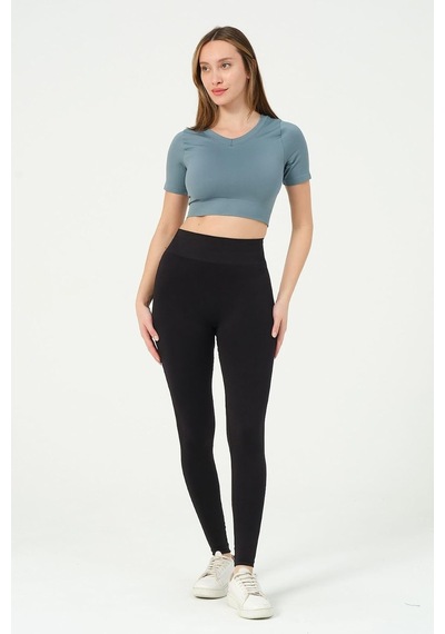 Forever More Kadın V Yaka Kısa Kollu Dikişsiz Esnek T-shirt Crop Top Turkuaz-xs Altın - Beyaz