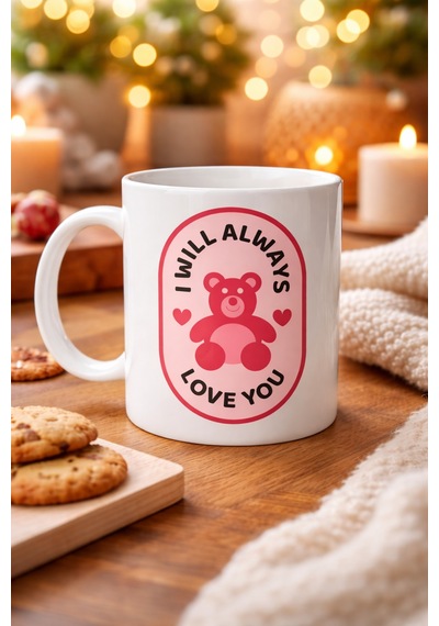 I Will Always Love You Ayıcık Desenli Porselen Kupa Model 33 Sevgiliye Özel Anlamlı Hediye Kupası Diğer