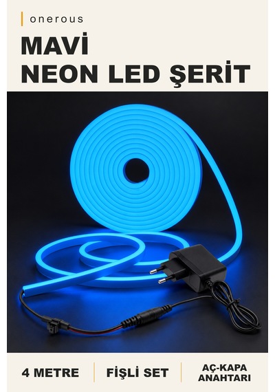 Onerous 4 M Mavi Neon Led Şerit, Anahtarlı, Fişli