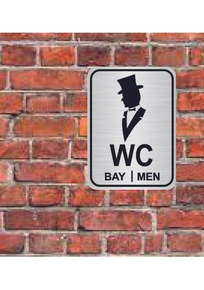 Şapkalı Bay Men Wc Yazılı Metal Yönlendirme Levhası 15x12 Cm