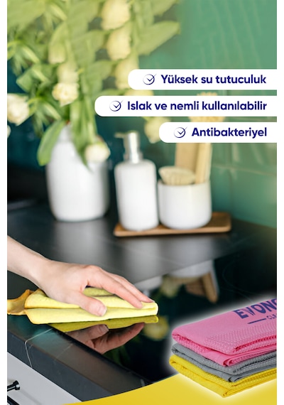 Clean Mikrofiber Çok Amaçlı Temizlik Bezi 3'lü Set Dev Boy 42x68 Cm Çok Renkli