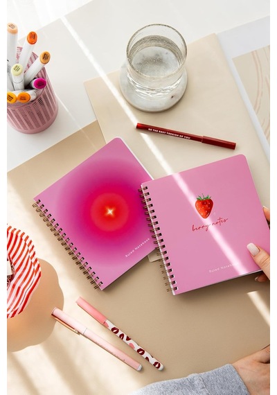 15x16 Spiralli Karton Kapak 2'li Çizgili Not Defter Seti - Aura