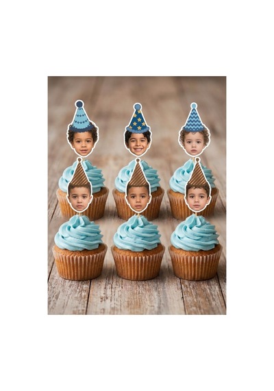 12li Fotoğraflı Şapkalı Cupcake Parti Kürdanı