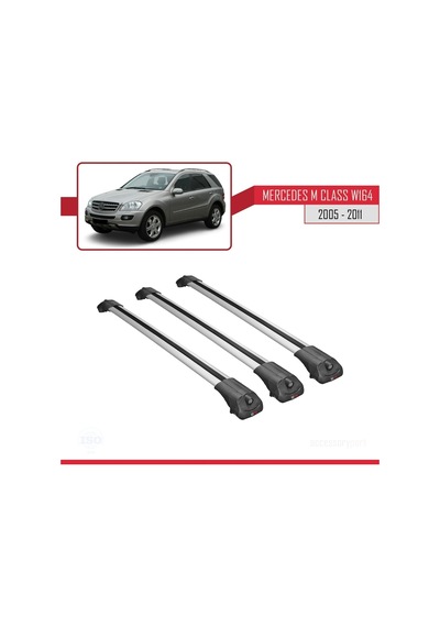 Mercedes M Class W164 2005-2011 Arası İle Uyumlu Ace-1 Ara Atkı Tavan Barı Gri 3 Adet Bar