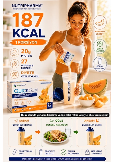 Quick Slim Öğün Yerine Geçen Shake, Kavun Aromalı, 30 Saşe
