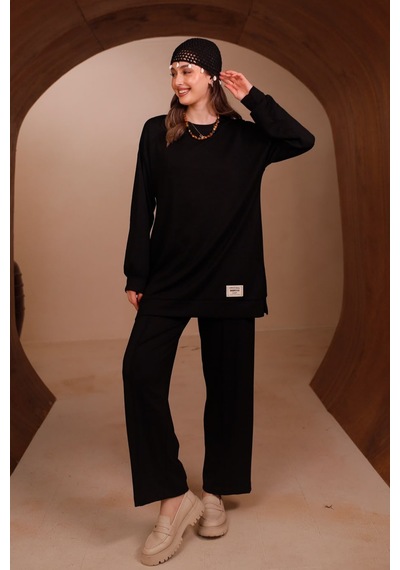 Balenbi Kadın Oysh Modal Kumaş Oversize 80 Cm Tunik Bol Paça Pantolon Tesettür Takım 1228 Siyah Balenbi Kadın Oysh Modal Kumaş Oversize 80 Cm Tunik Bol Paça Pantolon Tesettür Takım 1228 Siyah