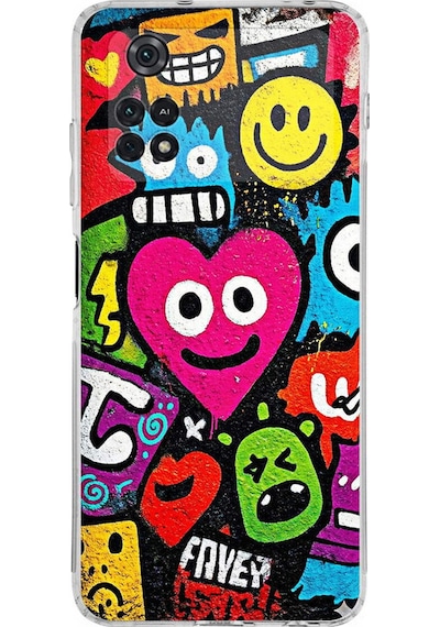 Poco M4 Pro İle Uyumlu Grafiti Aşk Tasarımlı Şeffaf Silikon Kılıf Şeffaf
