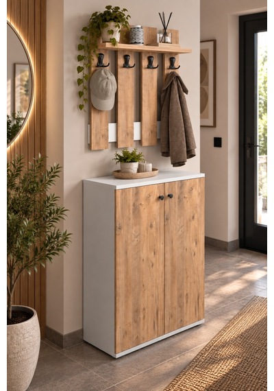 Sulorahome Metal Ayakkabılık Ve Duvar Askılılık Seti Çam Desenli Beyaz - Çam