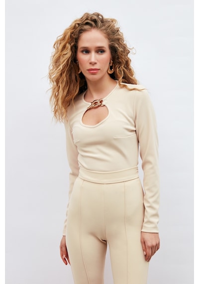 Sateen Zincir Detaylı Bluz - Bej