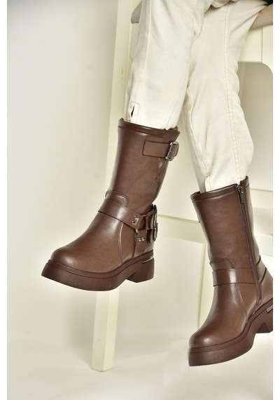 Fox Shoes T996333009 Kahverengi Kalın Tabanlı Kadın Bot Kahverengi