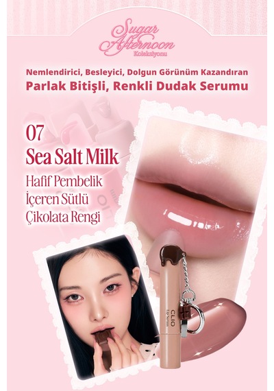 Dolgun Görünüm Kazandıran, Parlak, Besleyici, Renkli Dudak Serumu Clıo Glaze Lip Serum 07 Sea Salt Milk