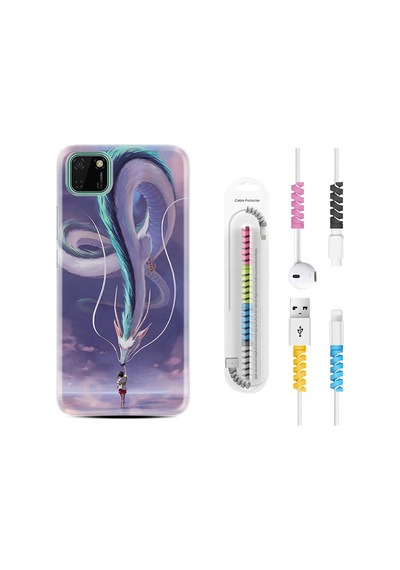 Huawei Y5P Kılıf Kablo Koruyuculu Kız Ve Ejderha 1742