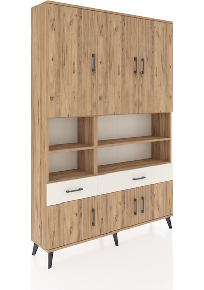 Arges Dolap 8 Raflı 2 Çekmeceli 6 Kapaklı 132x30x195 Çam-çam/... Çam