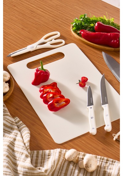 Karaca Sharp 6 Parça Kesme Tahtalı, Makaslı Bıçak Seti Krem Krem